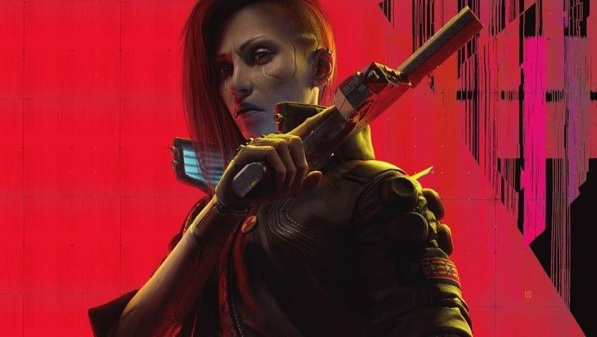V stands against a red background.